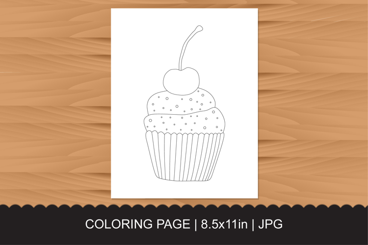 Simple Cupcake Coloring Page with Cherry for Kids and Adults