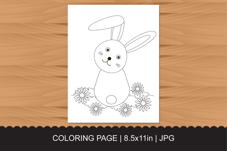 Cute Bunny Coloring Page with Daisies for Kids