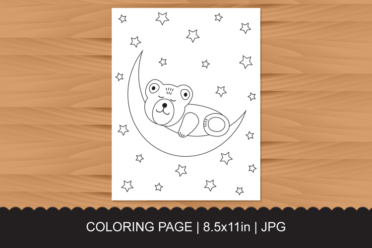 Cute Teddy Bear Sleeping on the Moon Coloring Page