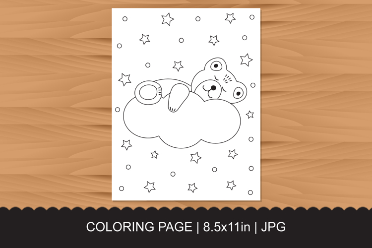 Cute Teddy Bear Sleeping on a Cloud Coloring Page