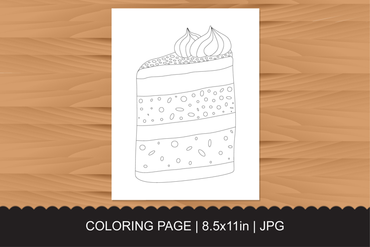 Layer Cake Slice Coloring Page with Whipped Cream Frosting