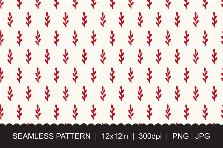 Seamless Red Branch Pattern with Minimalist Leaf