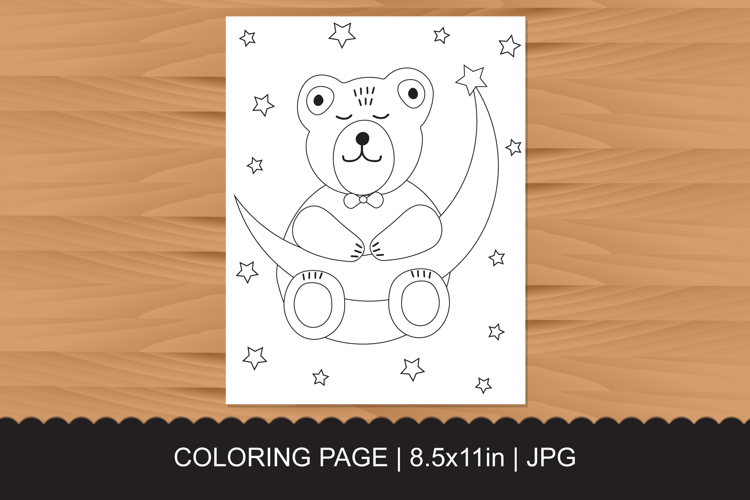 Cute Teddy Bear Sitting on the Crescent Moon Coloring Page