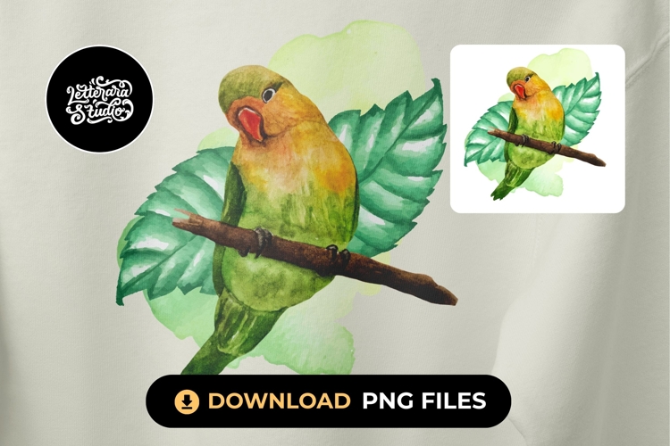 Green Yellow Love Bird with Leaf Watercolor