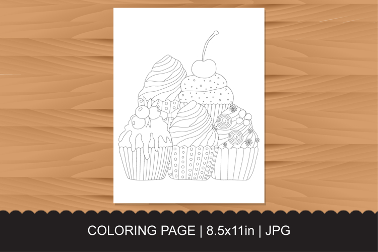 Cute Cupcakes Coloring Page with Cherry and Frosting