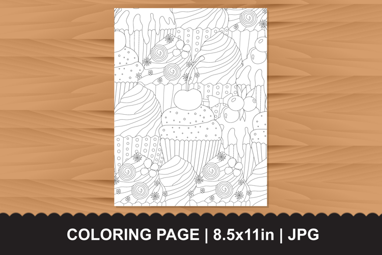 Cupcakes Coloring Page for Adults and Kids