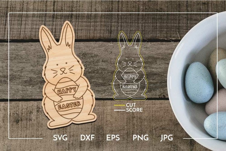 Easter bunny - Single line paint ornament Laser cut score example image 1