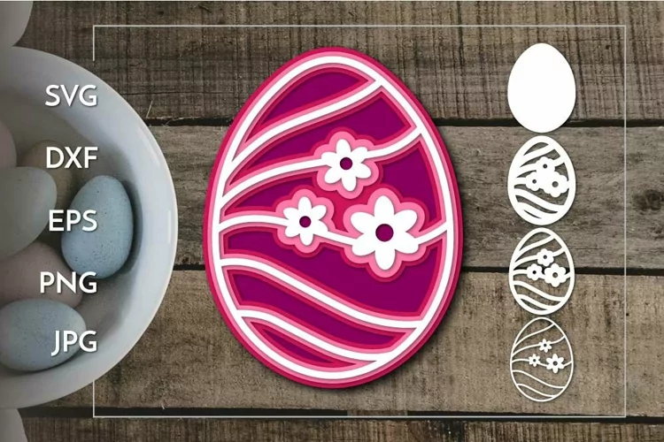 Easter egg with flowers Layered laser cut