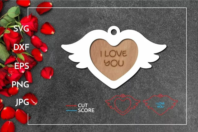 Heart with wings keychain | Layered Laser cut