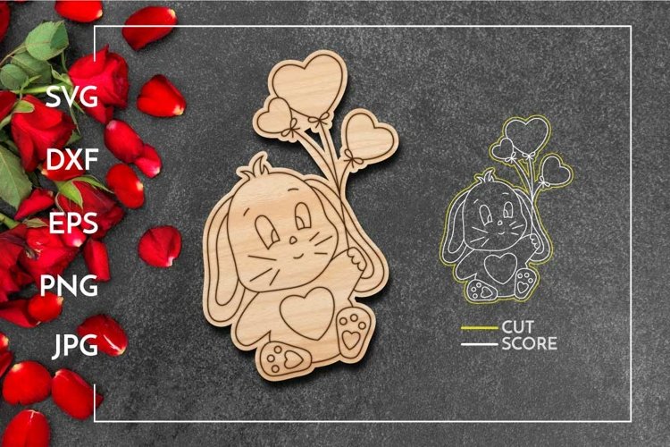 Valentine bunny - Single line paint ornament Laser cut score