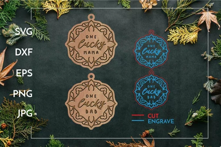 One lucky mama and dad Keychain | Laser cut and engrave