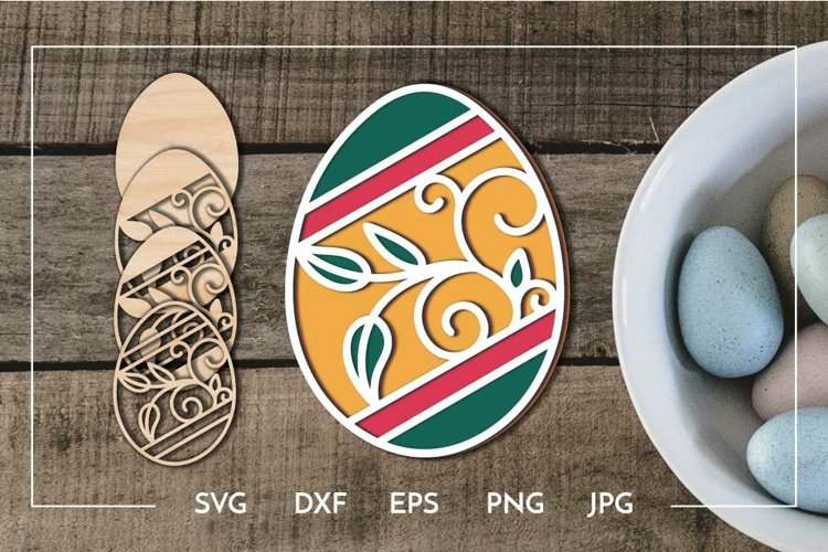 Layered Easter egg with flourish design Laser cut example image 1