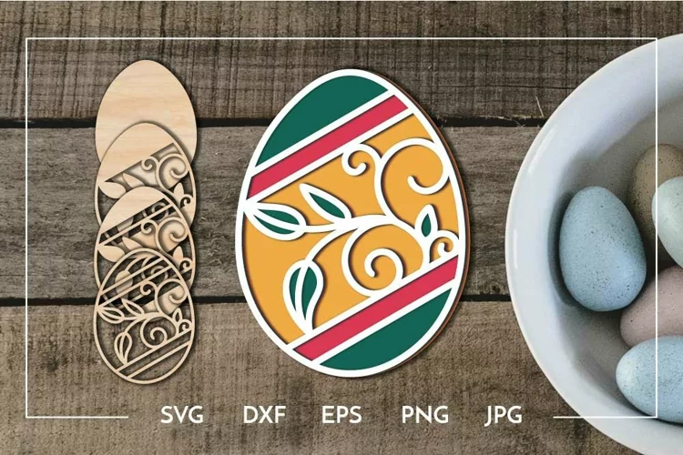 Layered Easter egg with flourish design Laser cut