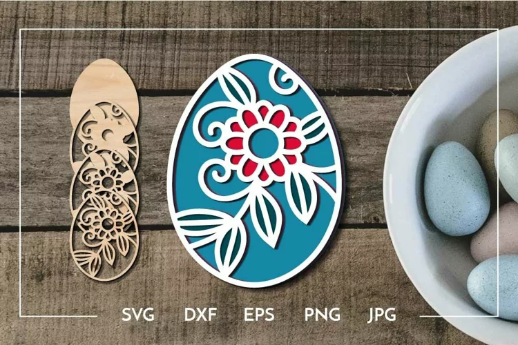 Easter egg Layered floral ornament - Laser cut