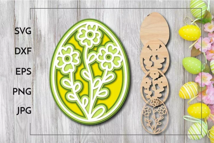 Easter egg with flowers Layered laser cut