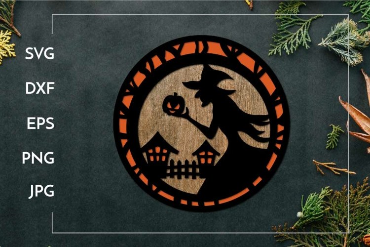 Round witch sign | Layered Halloween Laser cut example image 1