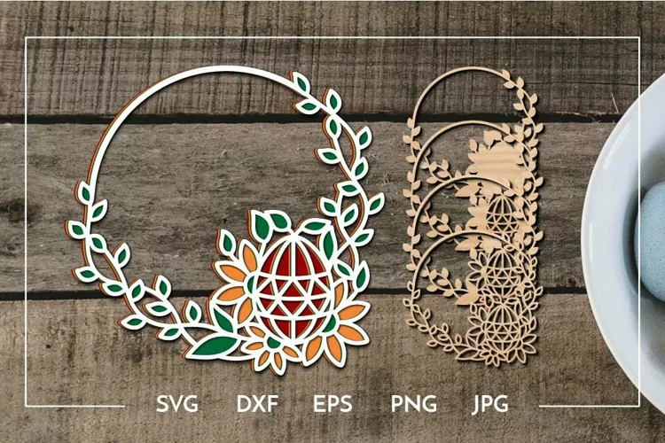 Layered Easter floral wreath Multilayer ornament - Laser cut