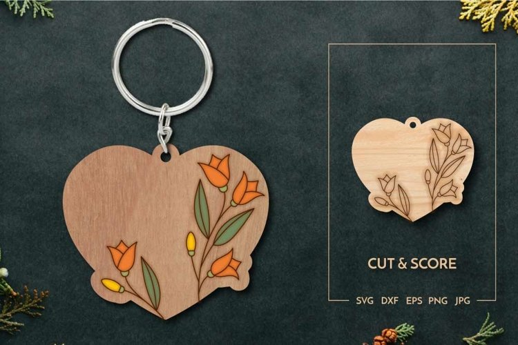 Heart scored keychain | Customizable Laser cut score example image 1