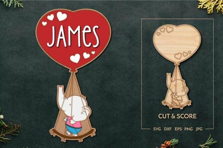 Customizable baby elephant ornament | Laser cut Score