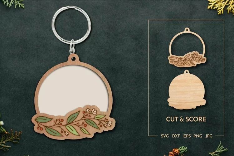 Layered round floral keychain | Customizable Layered Laser c