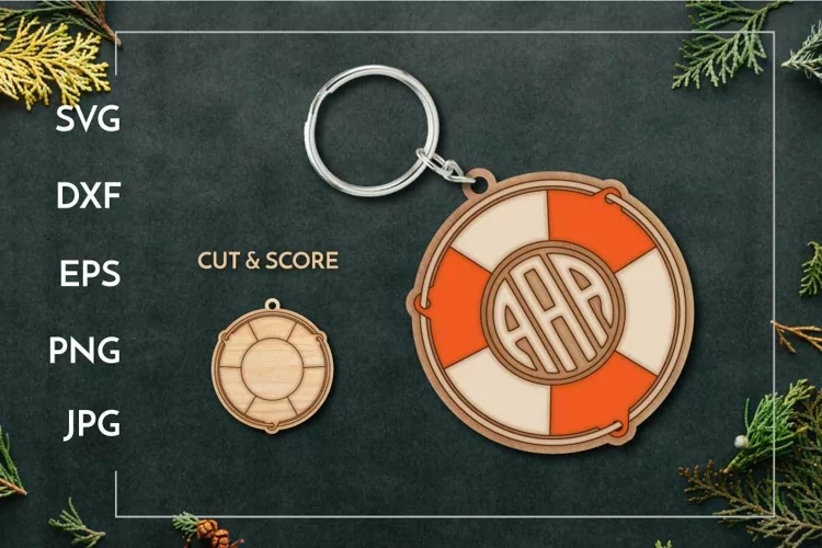 Lifesaver monogram frame keychain | Laser cut and score