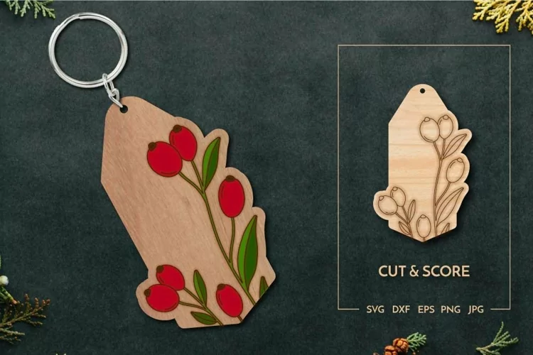 Scored rose hip keychain | Customizable Laser cut score