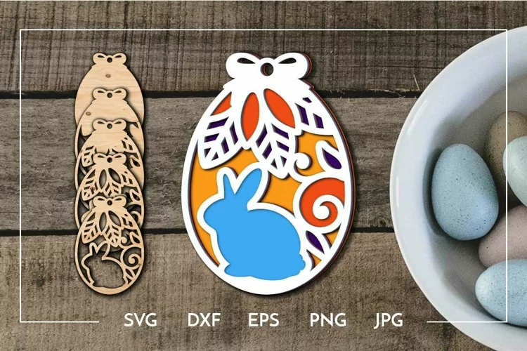 Layered Easter egg with bunny Laser cut