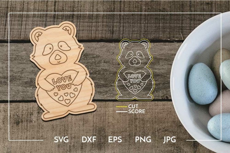 Valentine panda - Single line paint ornament Laser cut score example image 1
