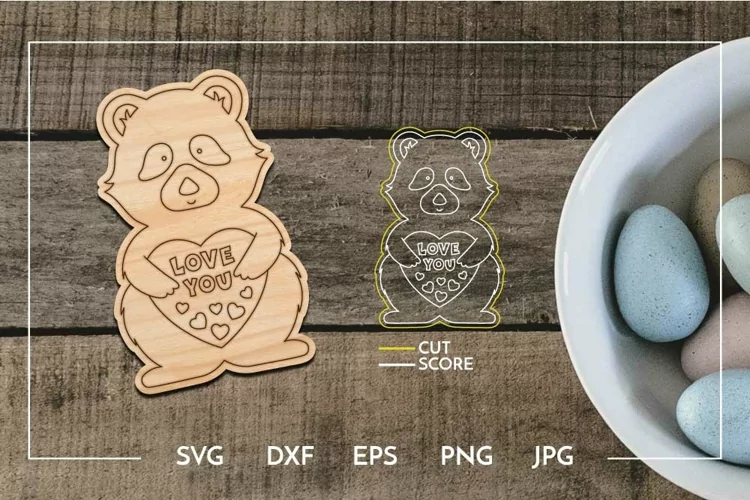 Valentine panda - Single line paint ornament Laser cut score