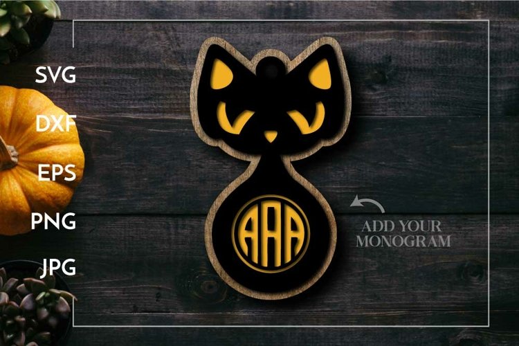 Halloween cat monogram ornament | Layered Halloween Laser cu example image 1