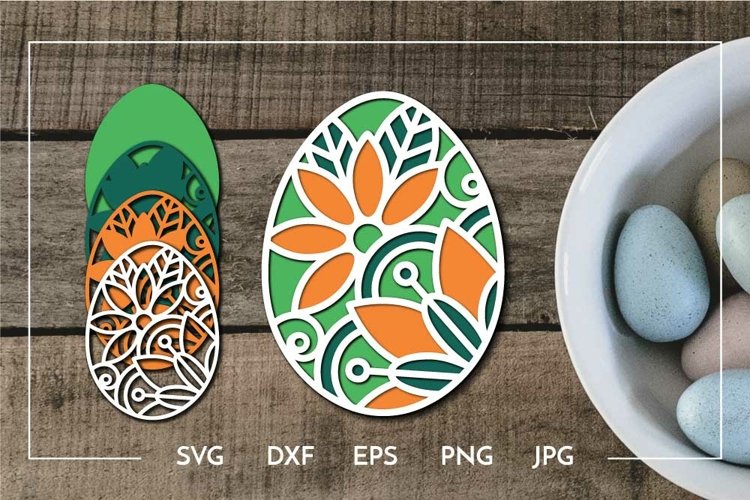 Layered Easter egg floral design Laser cut example image 1