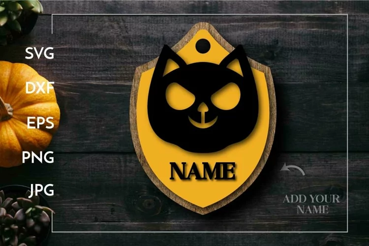 Halloween cat name ornament | Layered Halloween Laser cut