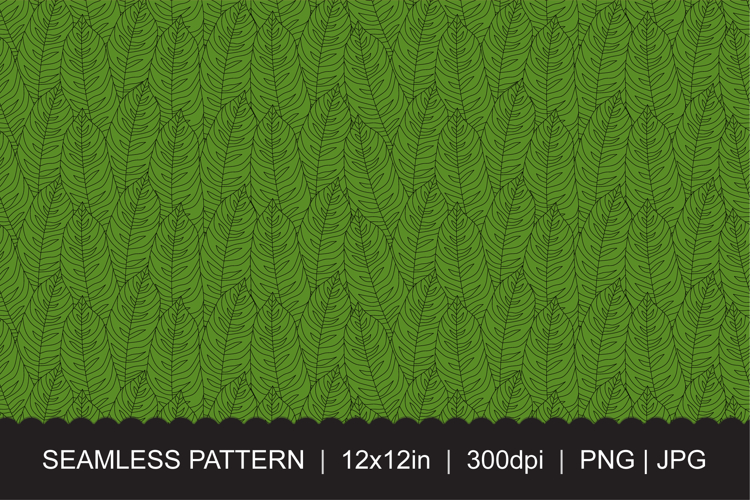 Seamless Green Jungle Leaf Pattern with Black Outlines