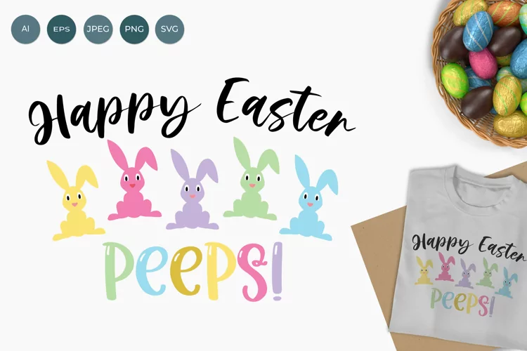 Happy Easter Bunnies - Row of Colorful Bunnies
