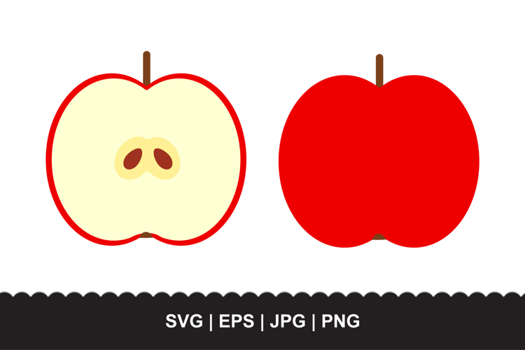 Red Apple SVG - Whole and Half Cut Fruit Vector