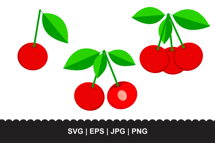Cherry SVG Set - Red Sweet Berries and Leaves Fruit Vector