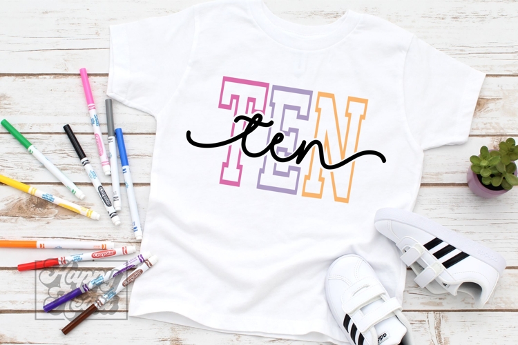 Ten Birthday Girl SVG - 10th Birthday Girl Varsity Font PNG