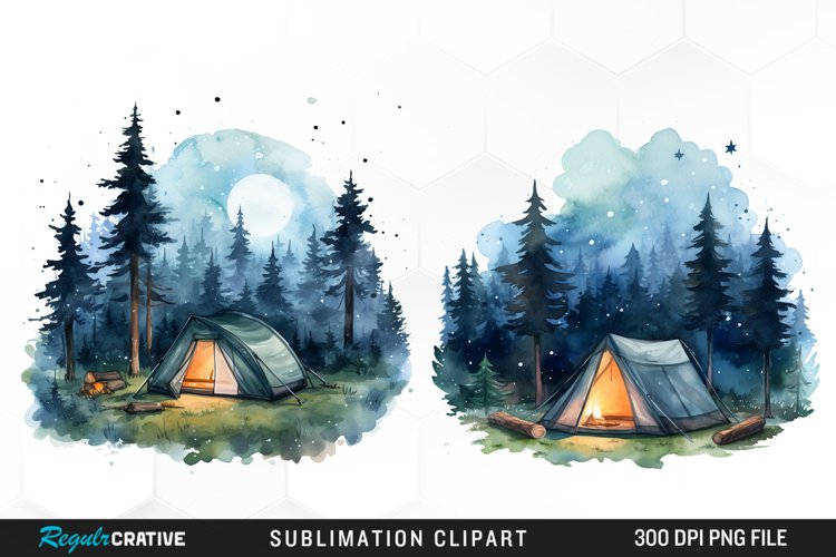Watercolor Night Tents Design Clipart