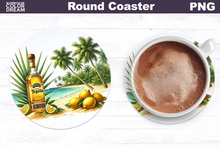 Tequila Beach Coaster Design | Tropical Drink Sublimation