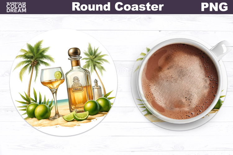 Tequila Lime Beach Coaster | Tropical Cocktail Sublimation