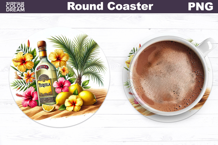 Tequila Tropical Flowers Coaster | Beach Drink Sublimation