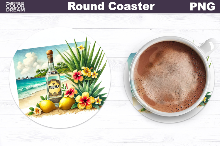 Tequila Beach Flower Coaster | Tropical Drink Sublimation