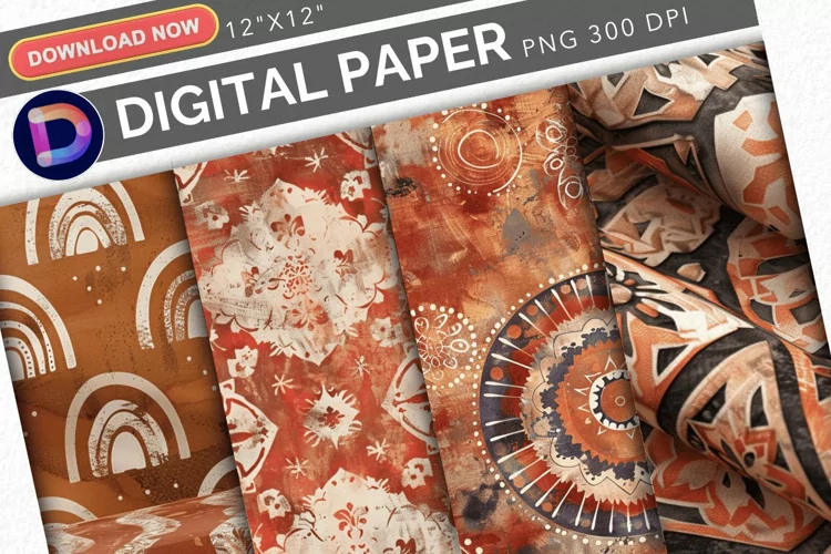 Terracotta Boho Digital Paper