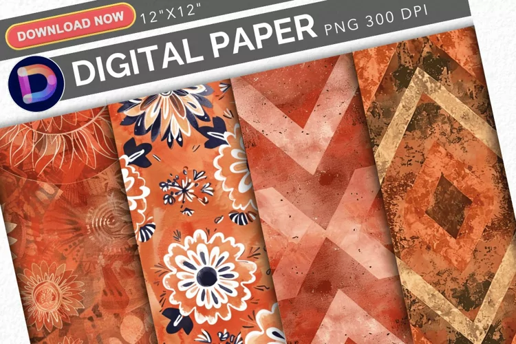 Terracotta Boho Digital Paper