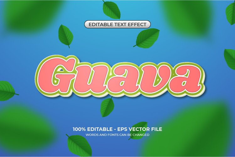 Realistic guava text effect. Pink, green, and white text