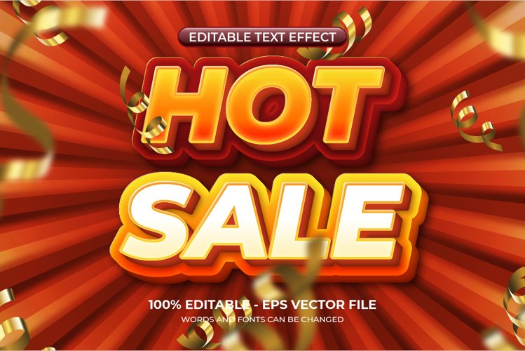 3D Hot Sale text effect with falling golden confetti example image 1