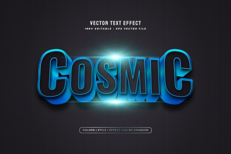 Editable 3D Cosmic Text Effect in Black and Blue example image 1