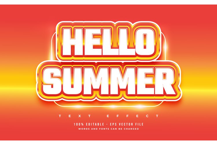 Hello Summer Text in Bold White and Orange with 3D Effect