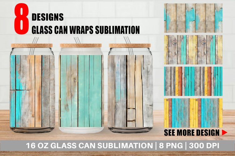 Glass Can Wraps Vintage Wood Board