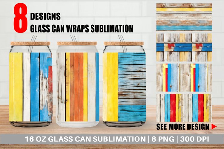 Glass Can Wraps Vintage Wood Boards